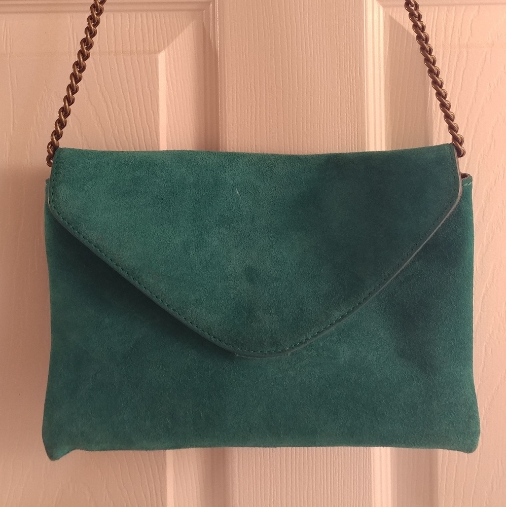 NEW J. Crew Suede Envelope Clutch Purse, Teal